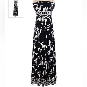 WHBM black white knit floral strapless sundress dress Large EUC